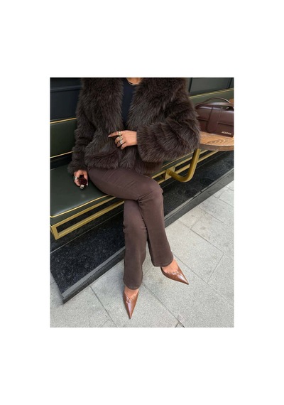 Glammoss L'atelier Kabarık Yaka Kürk Ceket Glm-579 Kahverengi Kahverengi