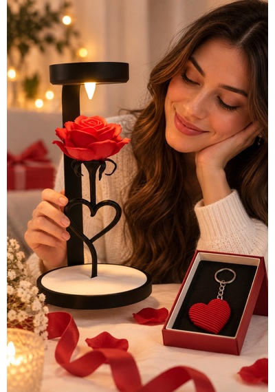 Kırmızı Gül Dekoratif Minimalist Led Lamba 25x14 Cm Kalp Tasarımlı Romantik Gece Lambası Kırmızı Gül - 921601830