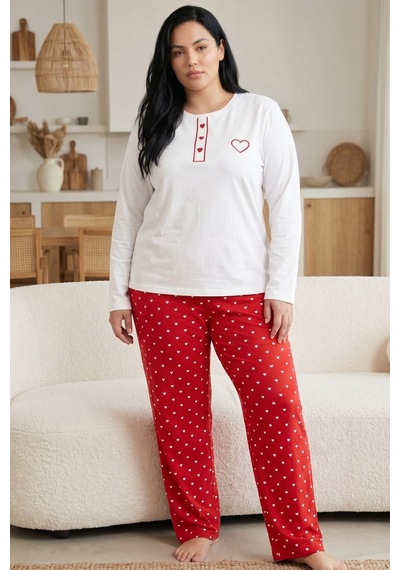 Siyah İnci Pamuklu Likralı Büyük Beden Battal Boy Örme Pijama Takım 26240872 Beyaz