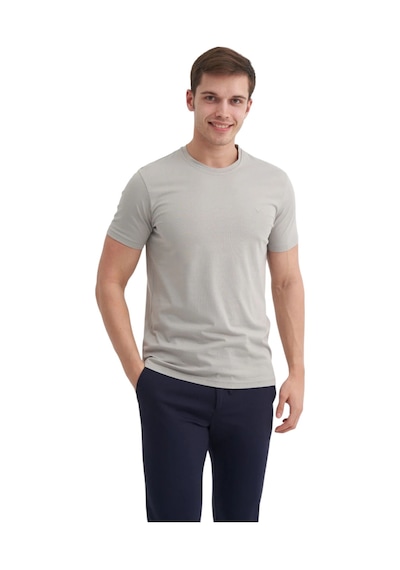 Cazador Erkek Slim Fit Bisiklet Yaka Pamuklu Düz Tişört 4623 Gri
