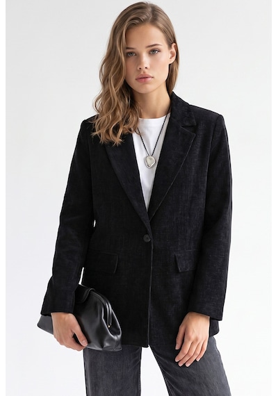 Mixray 4969 Kadın Kadife Dokulu Tek Düğmeli Blazer Ceket Siyah