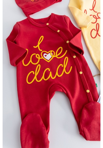 Babymod I Love Dad Taraftar Sarı Kırmızı İkili Bebek Tulum Takım 001