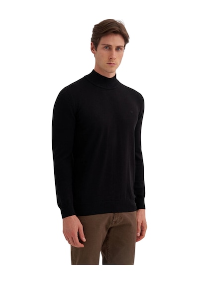 Slim Fit Pamuk Kumaş Basic Yarım Balıkçı Kazak Siyah