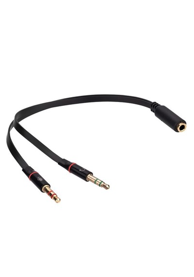 Siyah 3.5mm To Audio + Mic 0.15m Kulaklık Çevirici