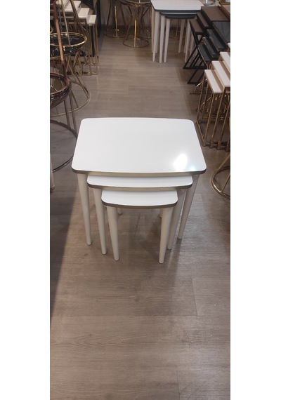 3 Lü Mdf Lam Zigon Sehpa Takımı , Ahşap Zigon Sehpa Beyaz - Altın