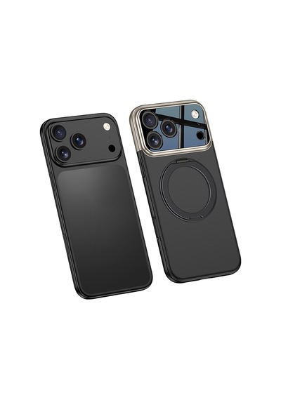 Apple iPhone Uyumlu 17 Pro Max Kılıf M-safe Şarj Özellikli 360 Derece Standlı Çift Parçalı Pazarplus Torino Kılıf Turuncu-siyah