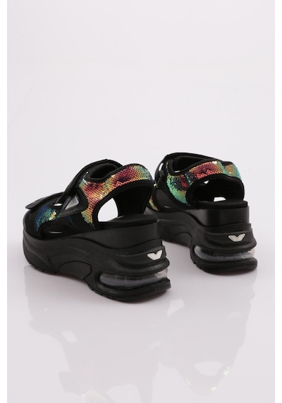 Dgn 3032 Kadin Kalin Taban Cirtli Sandalet 3032-2027-R4506 Siyah