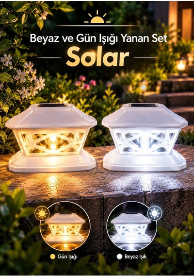 2li Solar Beyaz Bahçe Lambası Güneş Enerjili Dekoratif 2 Renk Yanan Bahçe Yol Aydınlatma Diğer
