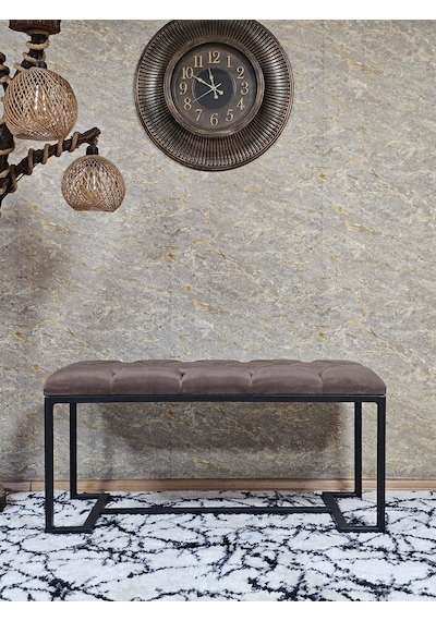 Zafir Siyah Boyalı - L - Ayaklı 100 Cm X 38 Cm Oturak - Bench - Makyaj Taburesi - Makyaj Oturak Kahverengi