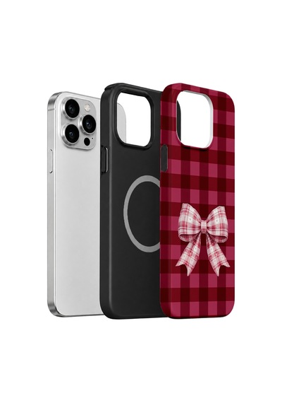 Velvoria Valestra Cherry Gingham Bow Apple iPhone Uyumlu 14 Pro Magsafe Koruma Kılıfı Valestra Magline - Cherry Gingham Bow
