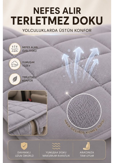 Araç İçi Soft-kaymaz Taban Cepli Terletmez Araç Oto Minder Seti Gri