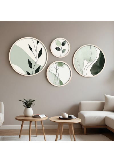 Huhuli Ahşap Çerçeveli Modern 4'lü Yuvarlak Tablo Seti Huhu297