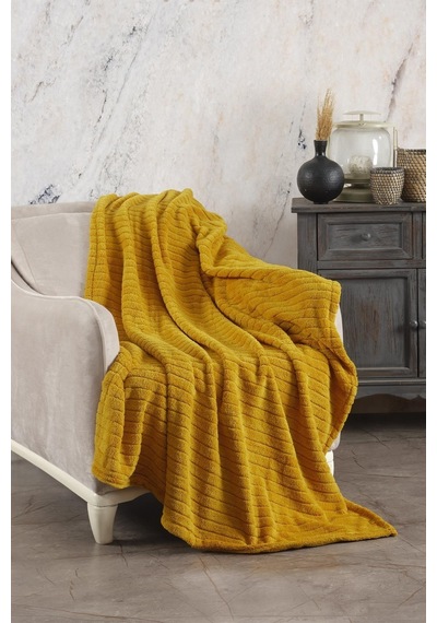 Zeynep Tekstil Cotonila Comfy Çizgili Wellsoft Tv Battaniyesi Hardal 110 x 180