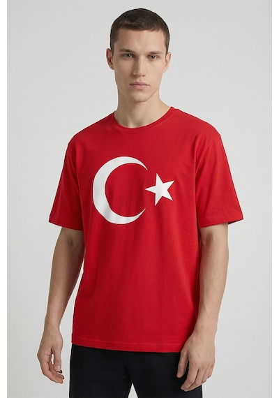 Tommy Life Kırmızı Ay Yıldız Baskılı Unisex T-shirt - 88509 KIrmızı