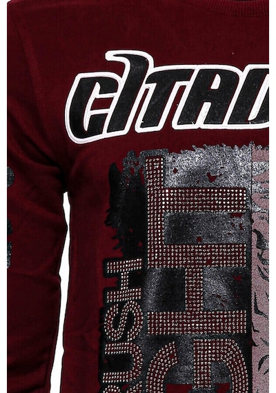 Bordo Taşlı Baskılı Sweatshirt - Wessi Siyah