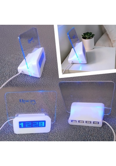 Upway 4 Adet Usb Çoklayıcı Not Panelli Dijital Masa Saati 3 Alarm Sıcaklık Takvim Doğum Günü Beyaz