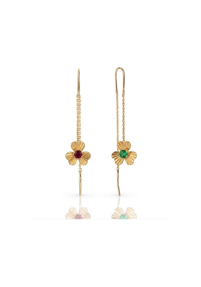 925 Ayar Gümüş Altın İşçilik Doğum Taşlı Kalemli Zarif Sallantılı Yonca Küpe.rose.gold.rodaj