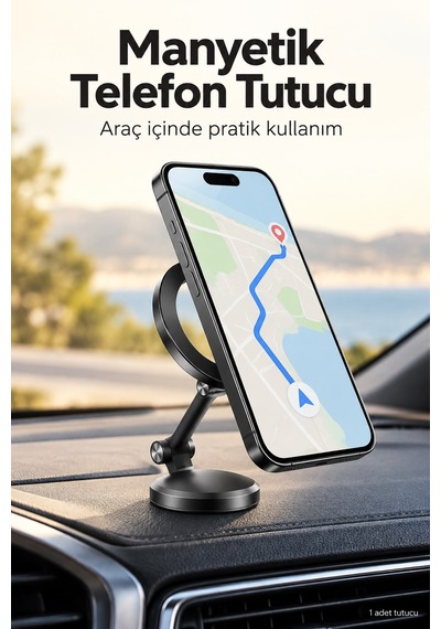 Katlanır 360 Derece Dönen Manyetik Araç Telefonu Tutacağı Siyah Tüm Telefonlarla Uyumlu Stand