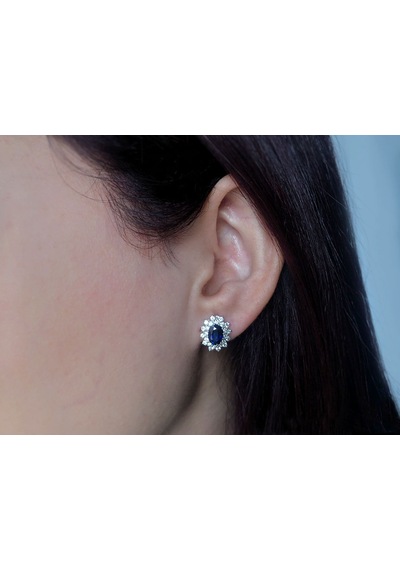 Sirius Iki Sıra Pırlantalı Ve Oval Safir Taşlı Küpe 0807E0018