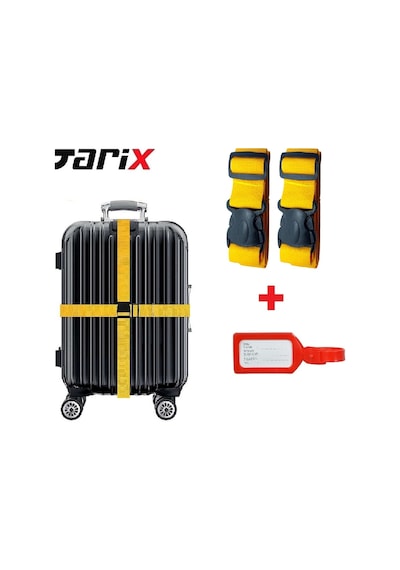 Tarix 2 Adet Sarı Valiz Kemeri + 1 Adet Kırmızı Valiz Etiketi Sarı