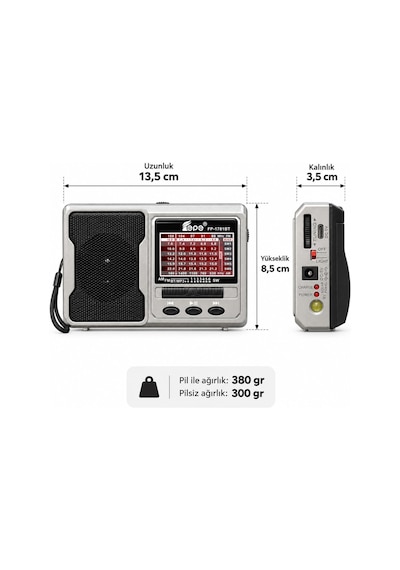 Fp-1781bt Mini Cep Radyosu Bluetooth Hoparlör Fm Radyo Led Işıklı Şarjlı Usb Micro Sd Mp3 Desteği Aux Kulaklık Çıkışı
