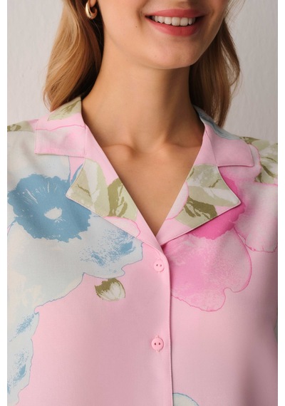 Suwen Meloni Gömlek Yaka Şort Pijama Takımı Sh26531667b334 Pembe
