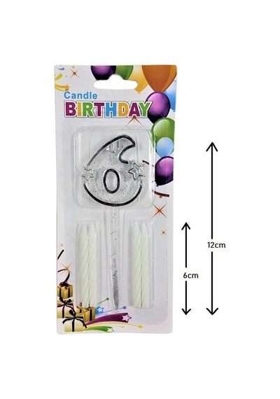 Mika Şeffaf 6 Rakam Gümüş Mum Set