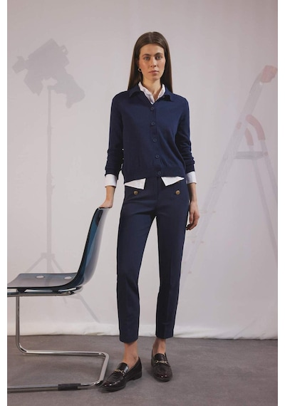 DeFacto Skinny Fit Yüksek Bel Cepli Düğmeli Düz Paça Kumaş Pantolon E5431AX25SPNV253