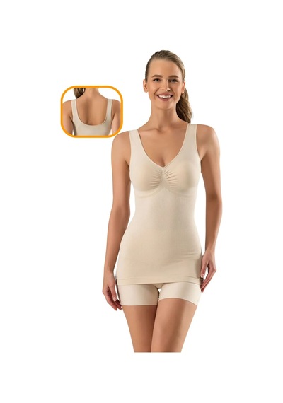 Sauna Suit Saunabel Göğüs Göbek 2 Beden Ince Görünüm Toparlayıcı Örme Dikişsiz Ipeksi Kadıntentlet Korse Ten Rengi