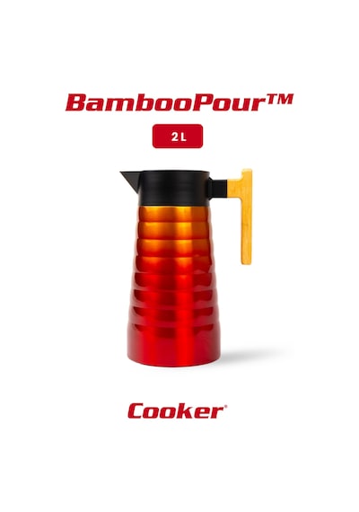 Cooker Bamboopour 2 Litre Paslanmaz Çelik Bambu Saplı Termos Ckr2097 Sarı