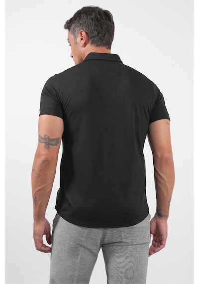 İmza Siyah İtalyan Yaka Kısa Kol Cepsiz Slim Fit Pamuklu Gömlek 1004260158