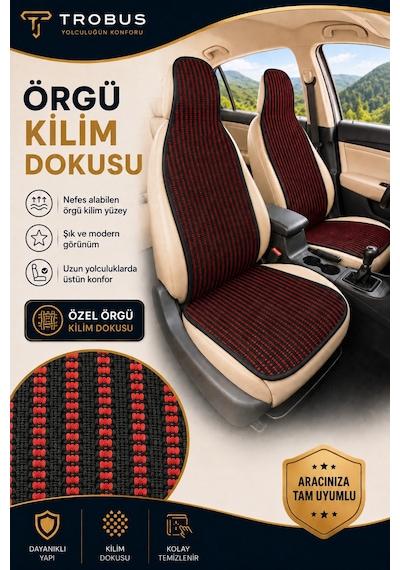 Toyota Rav4 2019 Ve Sonrası Üniversal Örme Ön 2 Parça Minder Terletmez Kaymaz Taban Siyah Kırmızı