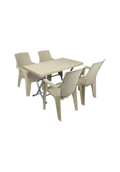 Mandella Zeugma 70x120 Katlanır Ayak 4 Kişilik Nibras Koltuk Masa Takımı Çölbeji Bej