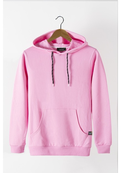 Terapi Men Erkek Pembe Kapüşonlu Kanguru Cepli Basic Sweatshirt Pembe