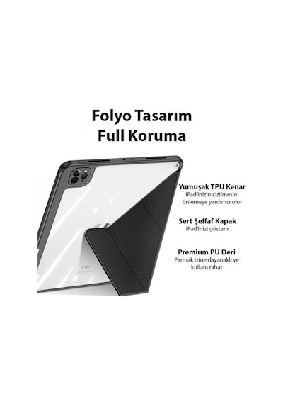 Coofbe Kalem Yerli Standlı Şeffaf Arka Kapak Apple Uyumlu iPad  Pro 11 Kılıf Tablet Kılıfı Manyetik 2022-2021-2020-2018