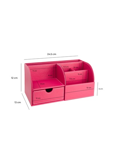 Masaüstü Düzenleyici,kalemlik,kumandalık,küpbloknotluk,tabletlik,kitaplık,6 Gözlü,çekmeceli,desktop Organizer,vegan,24,5 13 12 Fuşya