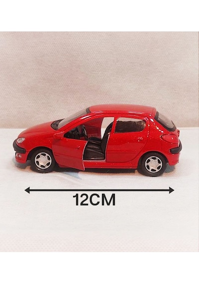 Peugeot 206 - Metal - Çekbrak - Kırmızı 13cm 1:36 Çok Renkli