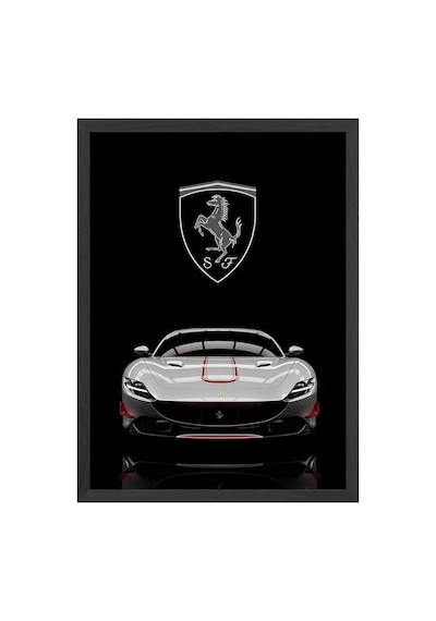 Ferrari Roma Siyah Ahşap Çerçeveli Poster, Dekoratif Araba Duvar Tablosu