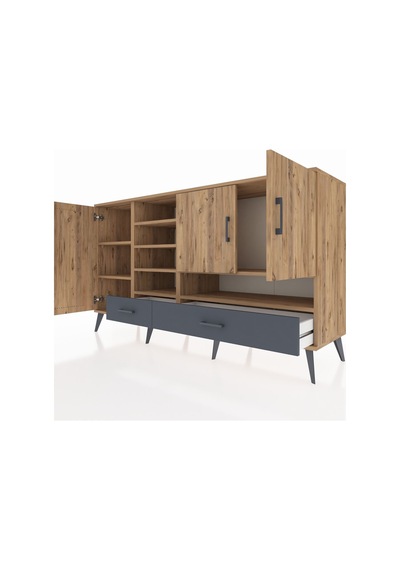 Kronos Konsol 8 Raflı 2 Çekmeceli 3 Kapaklı 176x59x99 Çam-çam/ant Çam-çam/antrasit