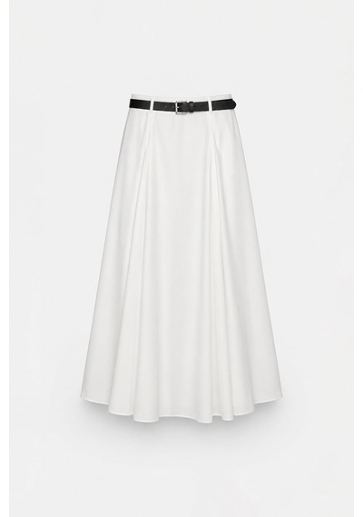 Suud Collection Beyaz Liza Kemerli Etek