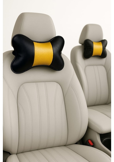 2'li Oto Boyun Yastığı Seti Ortopedik Araç İçi Seyahat Yastığı Sarı