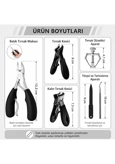 Valkyrie 6 Parça Batık Tırnak Makası Seti Profesyonel Pedikür Manikür Bakım Seti B5pp
