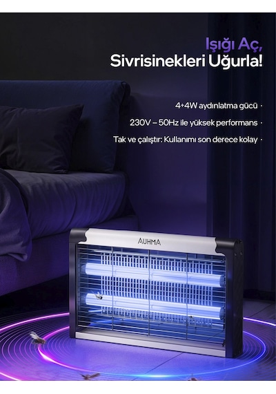 Auhma Aqm01 Çift Ampullü Elektrikli Sineklik Sivrisinek Kovucu & Yakalama Cihazı 30 M² Etki Alan