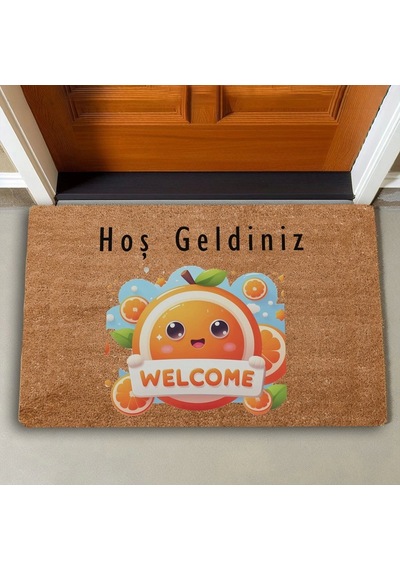 Valerine Life Sevimli Portakal Hoş Geldiniz Kapı Önü Paspası 45x70cm
