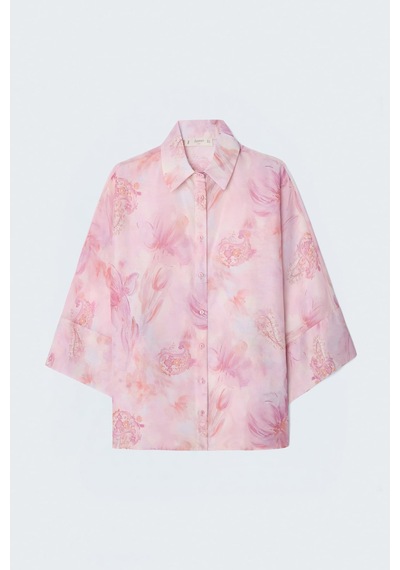 Sateen Yarasa Kol Desenli İnce Gömlek - Pembe-137689