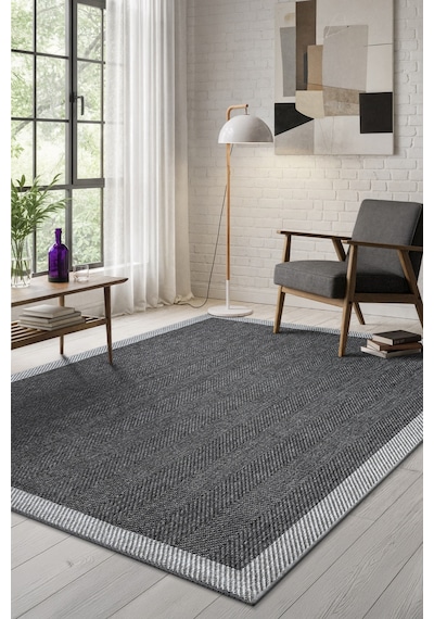 Elit Premium Sisal Jut Halı 1405 Hav Ve Toz Yapmaz Bordürlü Halı Siyah-gri Siyah