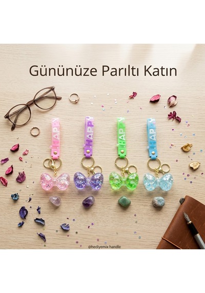 Mika Kristal Anahtarlık Altın Kulplu