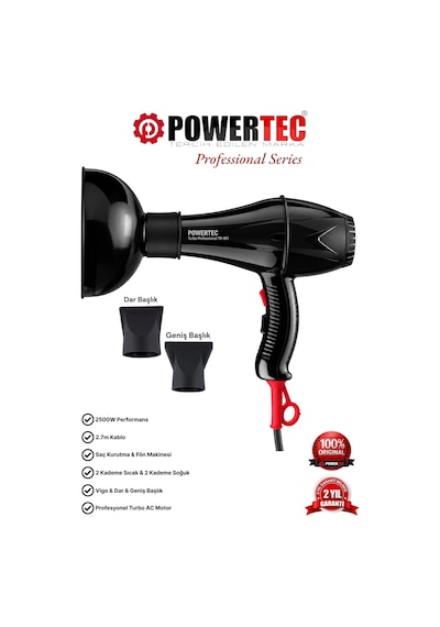 Powertec TR-901 + Vigo Başlık Profesyonel Saç Kurutma Makinesi & Fön Makinesi