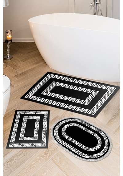 Eko Trend Djt 3 Lü Yıkanabilir Kaymaz Taban Banyo Paspas Seti 650m Modern Siyah
