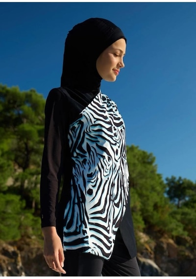 Mayovera Zebra Tek Mayo Üst Tasarım Tesettür Mayo Siyah